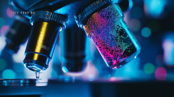 PSD microscopic view of colorful sample under a microscope