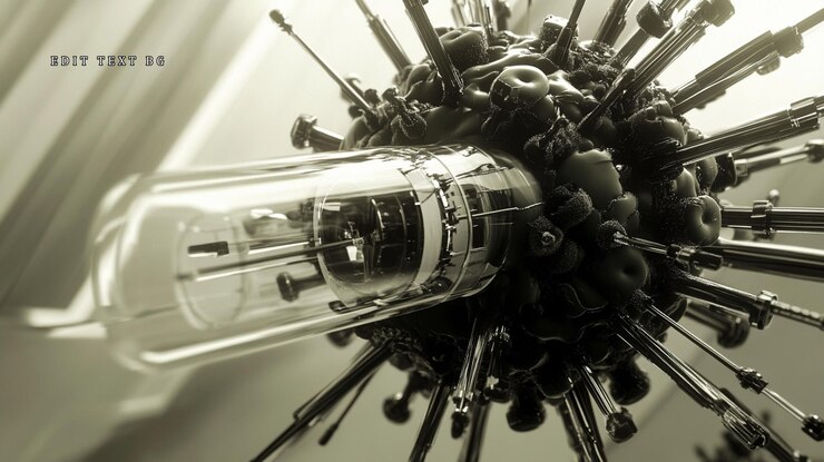 PSD microscopic view of a virus being injected with a needle