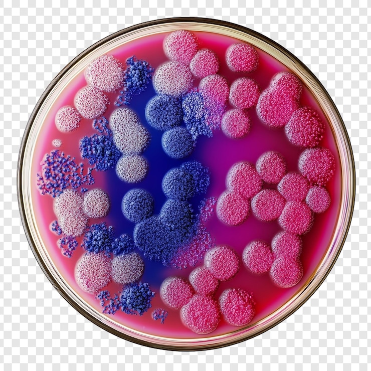 PSD microscopic world of bacteria a colorful culture in a petri dish