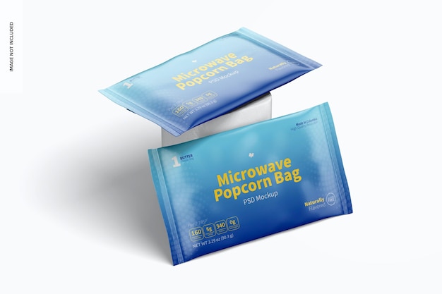 PSD microwave popcorn bags mockup, leaned