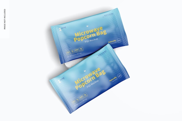 Microwave popcorn bags mockup, top view