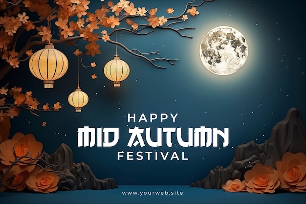 PSD mid autumn festival background and banner social media post design