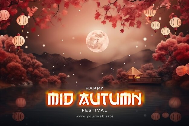 PSD mid autumn festival background and banner social media post design