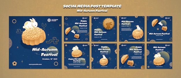 Mid-autumn festival instagram posts set