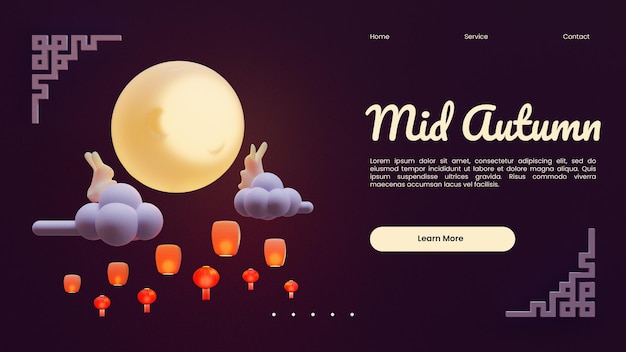 Mid autumn web page template with 3d rendering illustration