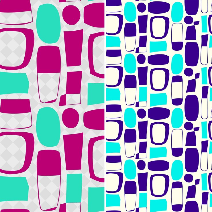 PSD mid century modern patterns with organic shapes bright color png traditional abstract designs