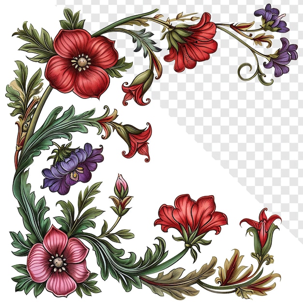 Middeleeuwse bloemenmanuscriptornament met levendige kleuren