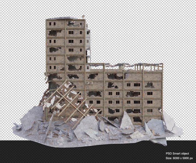 Middelgroot gebouw beschadigd na oorlog 3d render geïsoleerd