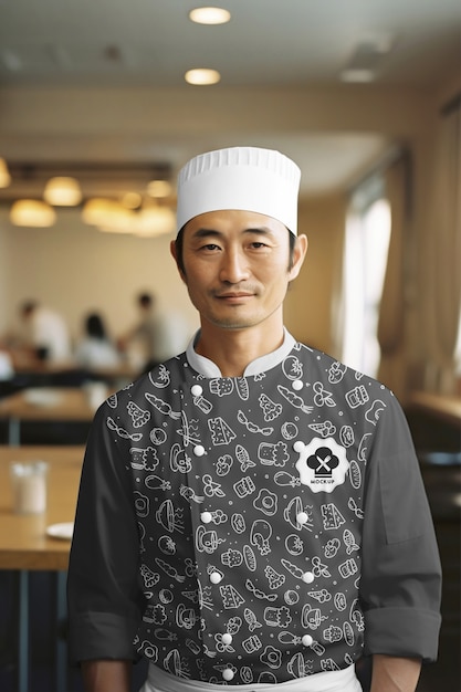 Middelgrote schot man in japans chef uniform.