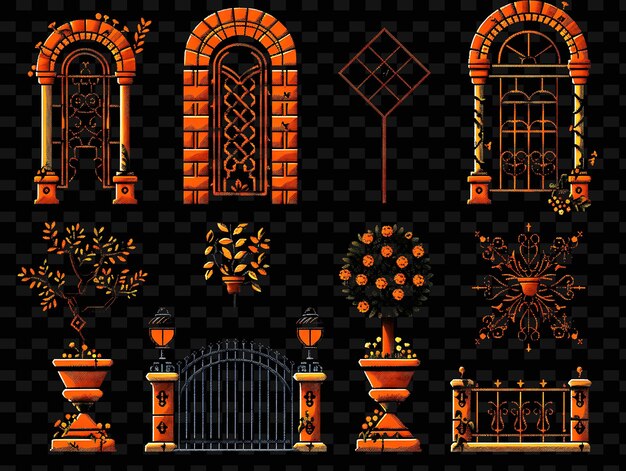 Middellandse zee trellises pixel art met terracotta tegels en creatieve textuur y2k neon item designs