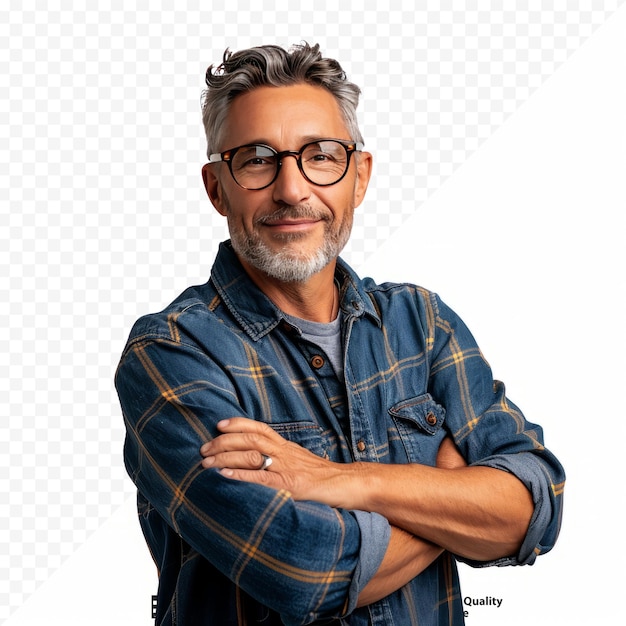 PSD middle age hoary senior man wearing glasses over isolated isolated background happy face smiling with crossed arms looking at the camera positive person