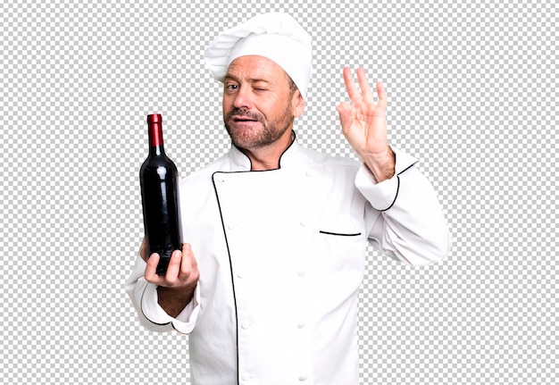 PSD middle age man chef concept and a wine bottle sport coach concept with a soccer ball