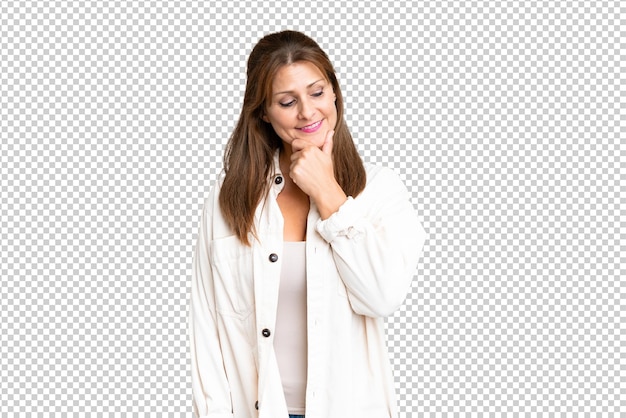 PSD middle age woman over isolated background looking to the side