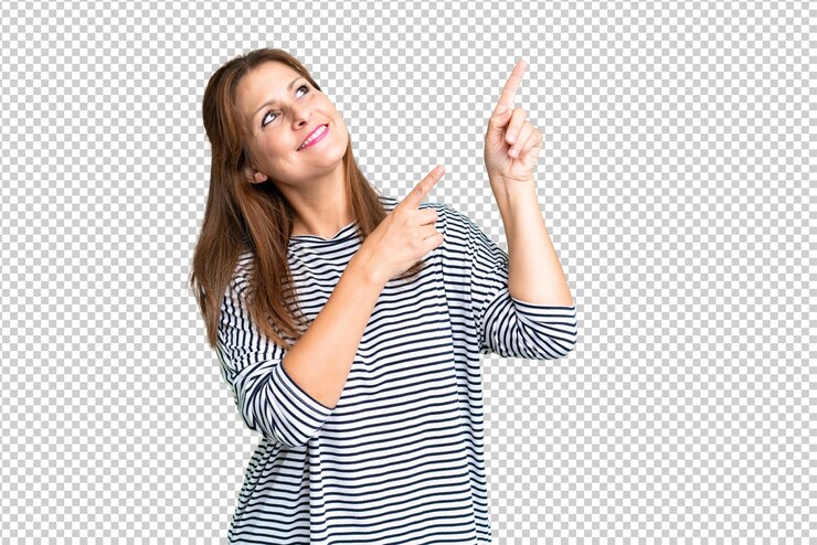 PSD middle age woman over isolated background pointing with the index finger a great idea