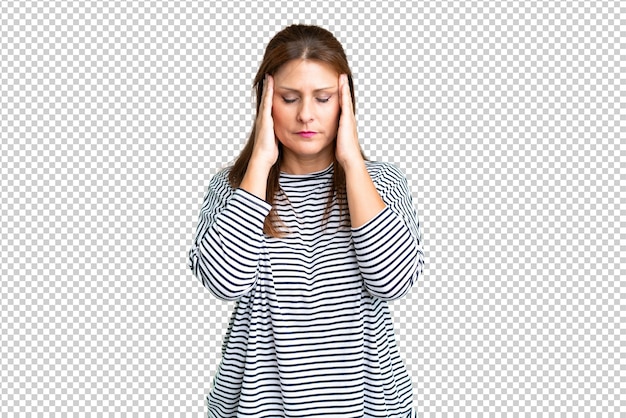 PSD middle age woman over isolated background with headache