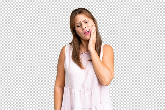 PSD middle age woman over isolated background with toothache
