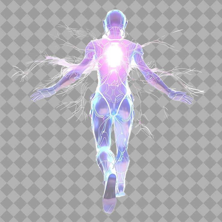 PSD middle aged woman energy manipulator with radiant form energ isolated 3d character illustration