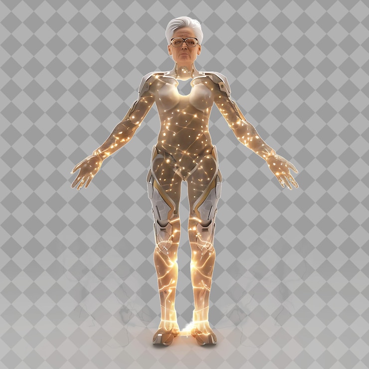 PSD middle aged woman energy manipulator with radiant form energ isolated 3d character illustration