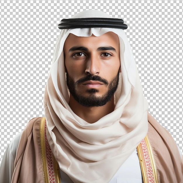 Premium PSD  Middle eastern young arab man wearing thob with iqal agal  igal or shimagh on head isolated png