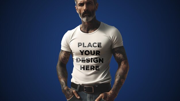 PSD middleaged man tshirt mockup design