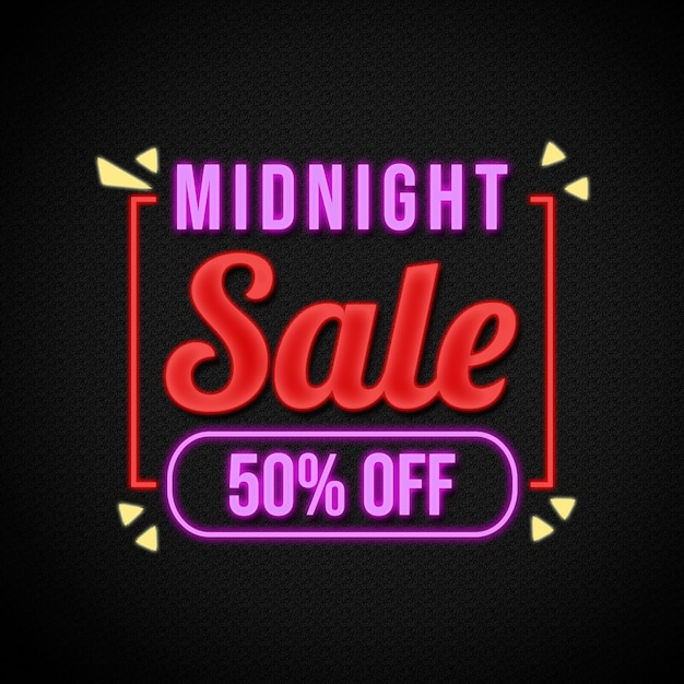 PSD midnight sale banner neon style