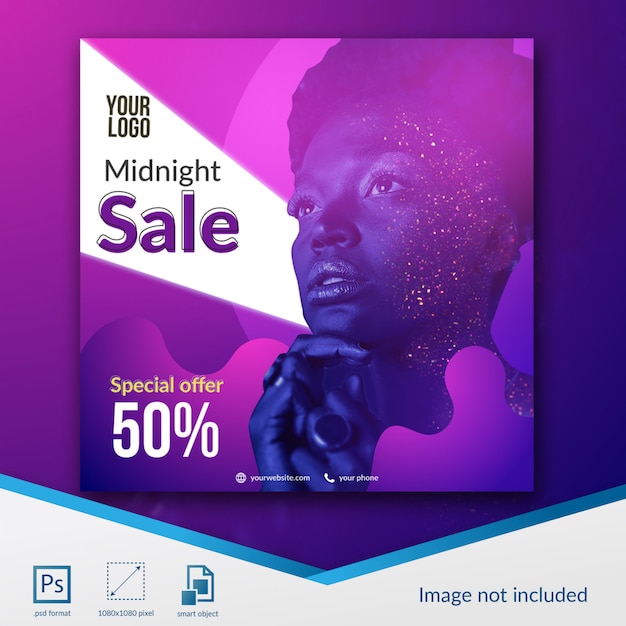 Midnight sale discount offer social media post template