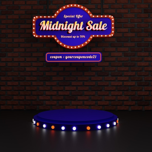 PSD midnight sale vintage podium with sign and text effect