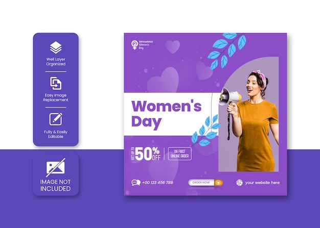 Międzynarodowy Dzień Kobiet Post W Mediach Społecznościowych Lub Projekt Szablonu Banera Na Instagramie