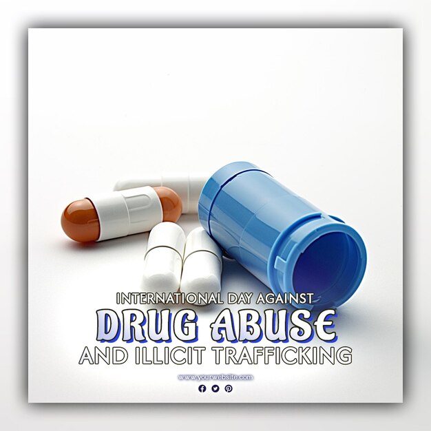 PSD międzynarodowy dzień zwalczania nadużywania narkotyków i nielegalnego handlu narkotykami for social media post