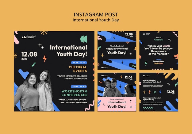 PSD międzynarodowy post na instagramie z okazji dnia młodzieży