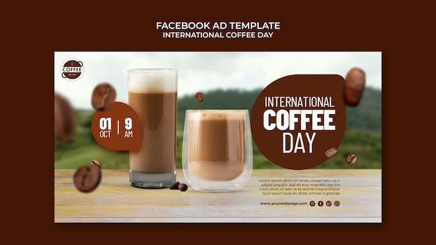 PSD międzynarodowy szablon facebookowy dzień kawy