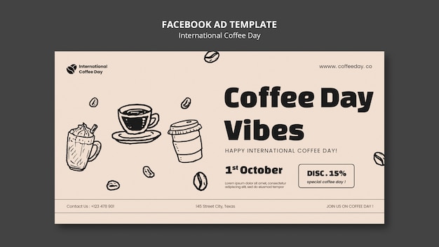 PSD międzynarodowy szablon facebookowy dzień kawy