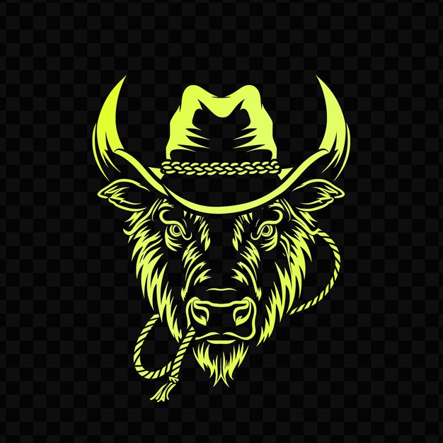 Mighty bison animal mascot logo con american old west cowbo psd t-shirt vettoriale tattoo ink art