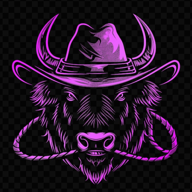 Mighty bison animal mascot logo con american old west cowbo psd t-shirt vettoriale tattoo ink art