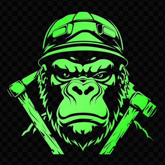 Mighty gorilla animal mascot logo with construction helmet a psd vector tshirt tattoo ink art