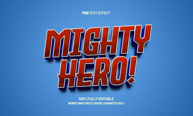 mighty hero editable text effect with a hero and power text effect