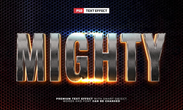 Mighty heroes movies glow cinematic 3d editable text effect style