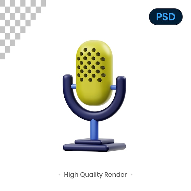 Mikrofon 3D Render Ilustracja Premium Psd
