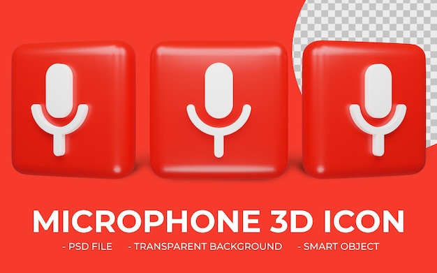 PSD mikrofon ikona renderowania 3d na białym tle