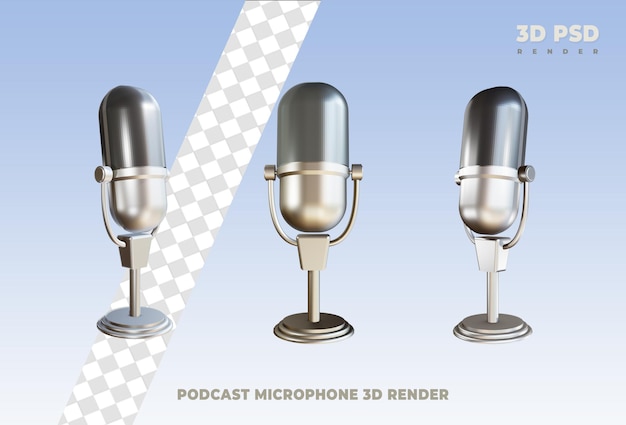 Mikrofon podcast 3d render ikona odznaka na białym tle
