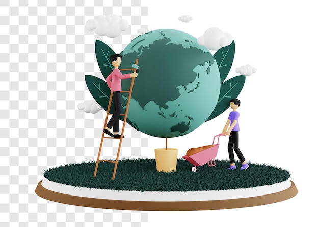 Milieu dag 3d illustratie concept door voor de aarde te zorgen