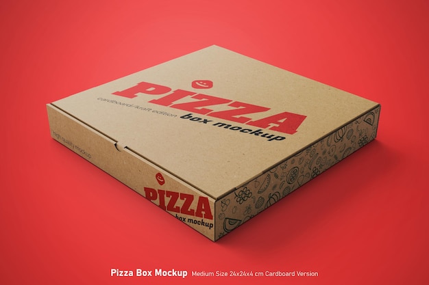 milieuvriendelijke verpakking van pizzavoedsel getextureerde kartonnen doos realistische mockup perspectiefweergave