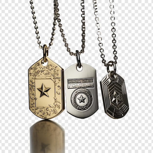 PSD military dog tags jewellery isolated on transparent background