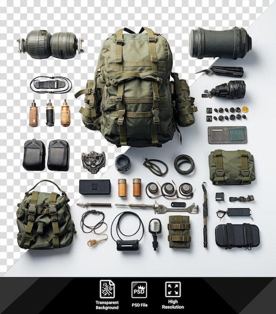 PSD Военные предметы, установленные на прозрачном фоне