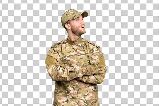 military man over isolated chroma key background happy and smiling