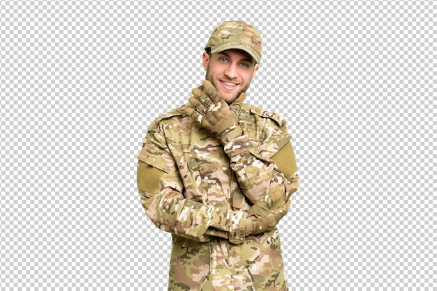 孤立したクロマキー背景を越えた軍人の笑顔