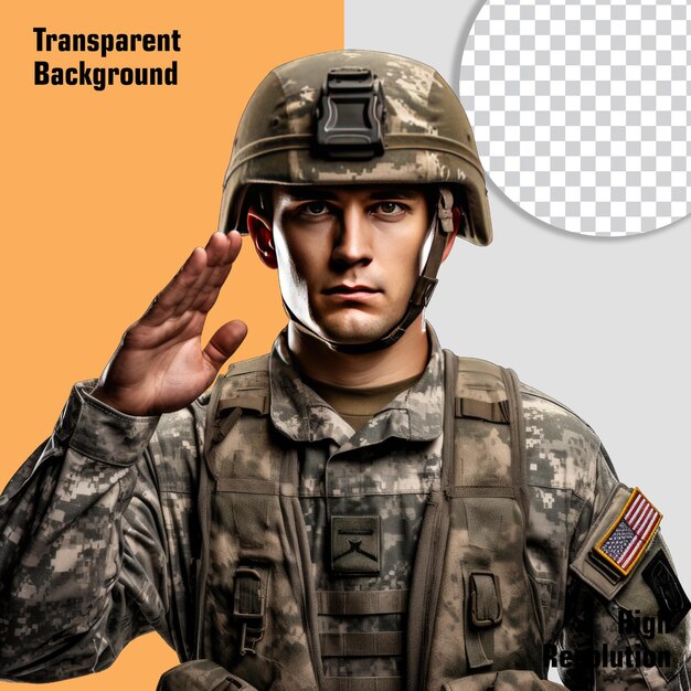 PSD military personnel soldier salute isolated on alpha background closeup of military soldier giving