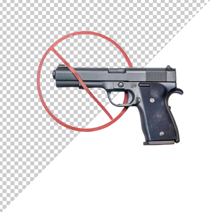 PSD military pistol gun with prohibition sign on a transparent background