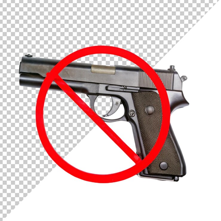 PSD military pistol gun with prohibition sign on a transparent background