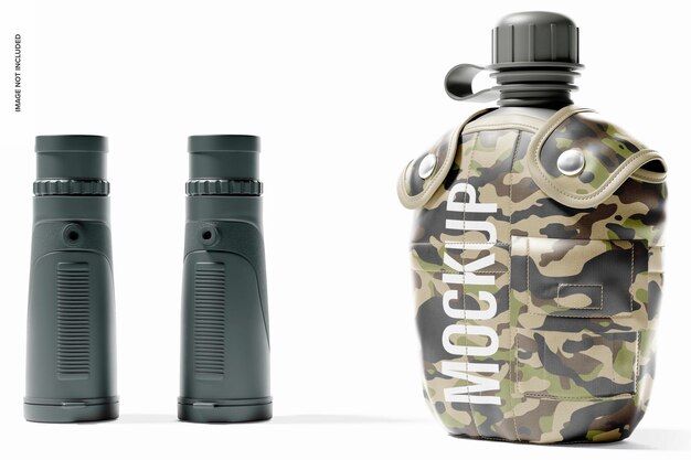 PSD mockup di bottiglia d'acqua in plastica militare, vista a sinistra